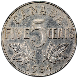Canada 1934 5c Five Cents Coin - Extra Fine