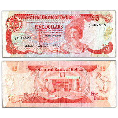 Belize 1987 $5 Five Dollars Note P #47a - Circulated