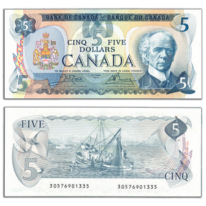 SOLD $5 1979 Bank of Canada Note Crow-Bouey BC-53b - AU/UNC