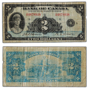 SOLD $2 1935 Bank of Canada Note English Text BC-3 - Large Tear/Faded Back