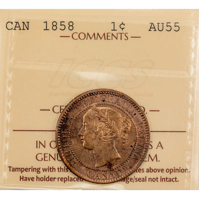 SOLD Canada 1858 One Large Cent Coin First Year of Issue! - ICCS AU-55