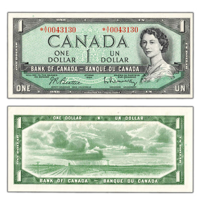 $1 1954 Bank of Canada Note *A/Y Replacement Prefix BC-37bA - AU/UNC