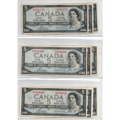 SOLD Lot of 9 $5 1954 Bank of Canada Notes - All Circulated Grades
