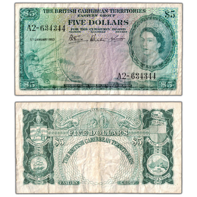 SOLD British Caribbean Territories 1953 $5 Five Dollars Note P #9a - F/VF