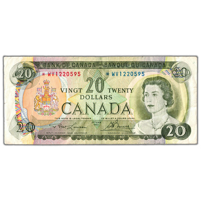 $20 1969 Bank of Canada Note *WV Replacement Prefix BC-50bA - VF