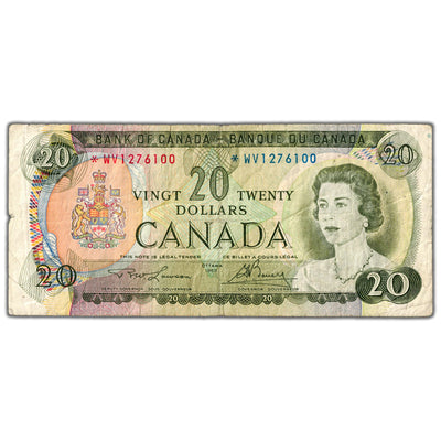 $20 1969 Bank of Canada Note *WV Replacement Prefix BC-50bA - Circulated