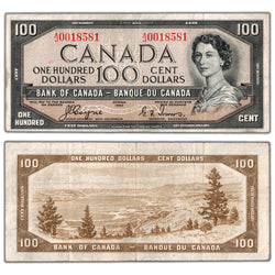 $100 1954 Bank of Canada Note Devil Face A/J Prefix BC-35a - VF