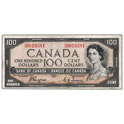 $100 1954 Bank of Canada Note Devil Face A/J Prefix BC-35a - VF