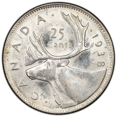 Canada 1938 25 Cents Quarter Silver Coin - Uncirculated