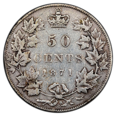 Canada 1871 50 Cents Half Dollar Silver Coin - Fine
