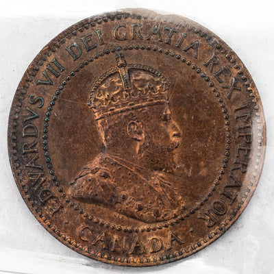 Canada 1907-H 1 Large Cent Coin Tough Date! - ICCS MS-60 (cleaned)
