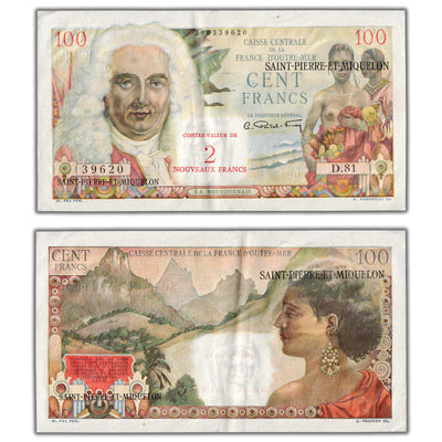 SOLD Saint Pierre & Miquelon 1963 2 Nouveau Francs/100 Francs P #32 - EF