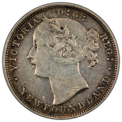 Newfoundland 1865 20 Cents Silver Coin - ICCS EF-40
