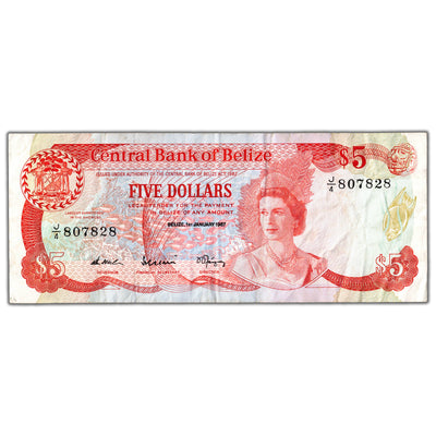 Belize 1987 $5 Five Dollars Note P #47a - Circulated