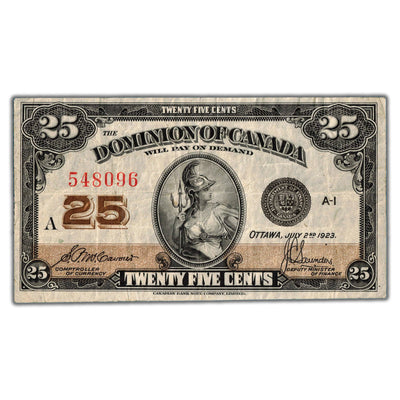 25 Cents 1923 Dominion of Canada Note Shinplaster DC-24c - F/VF