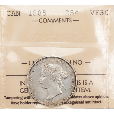 SOLD Canada 1885 Curved Top 5 25 Cents Quarter Silver Coin - ICCS VF-30