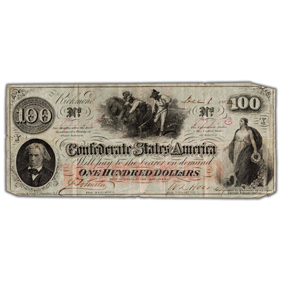 SOLD United States Confederate States of America 1862 $100 Note T-41