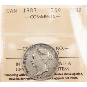 SOLD Canada 1887 25 Cents Quarter Silver Coin - ICCS VG-8