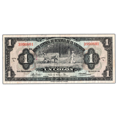 SOLD El Salvador 1951 1 One Colon Note P #83a - VF
