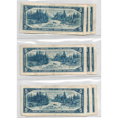 SOLD Lot of 9 $5 1954 Bank of Canada Notes - All Circulated Grades