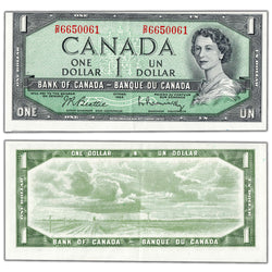 $1 1954 Bank of Canada Note D/P Prefix BC-37b-i - Cutting Error AU