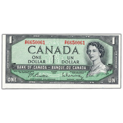 $1 1954 Bank of Canada Note D/P Prefix BC-37b-i - Cutting Error AU