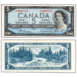 $5 1954 Bank of Canada Note Z/S Prefix BC-39b - Cutting Error