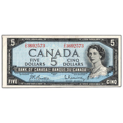 $5 1954 Bank of Canada Note Z/S Prefix BC-39b - Cutting Error