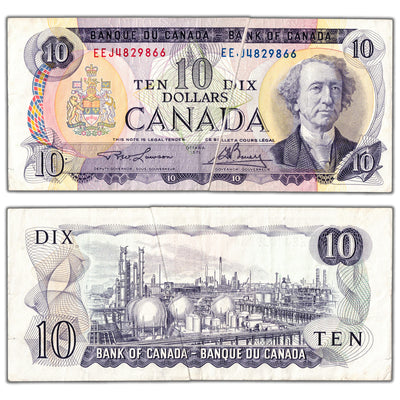 SOLD $10 1971 Bank of Canada Note EEJ Prefix BC-49c-i - Gutter Fold Error