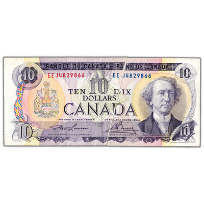 SOLD $10 1971 Bank of Canada Note EEJ Prefix BC-49c-i - Gutter Fold Error