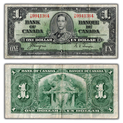$1 1937 Bank of Canada Note Coyne-Towers T/M Prefix BC-21d - VF (minor writing)