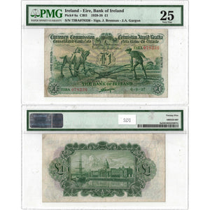 SOLD Ireland 1937 1 One Pound Note P #8a "Ploughman" - PMG VF-25