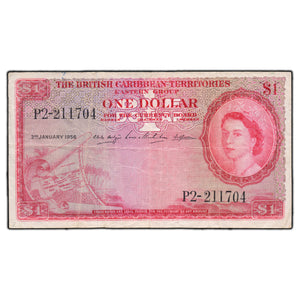 SOLD British Caribbean Territories 1956 $1 One Dollar Note P #7b