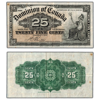25 Cents 1900 Dominion of Canada Shinplaster Note Boville DC-15b - VF+ (minor staining)