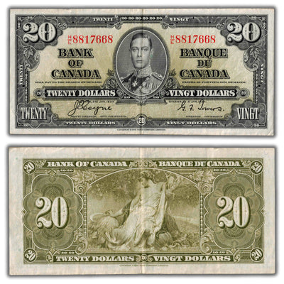 $20 1937 Bank of Canada Note Coyne-Towers H/E Changeover Prefix BC-25c - VF