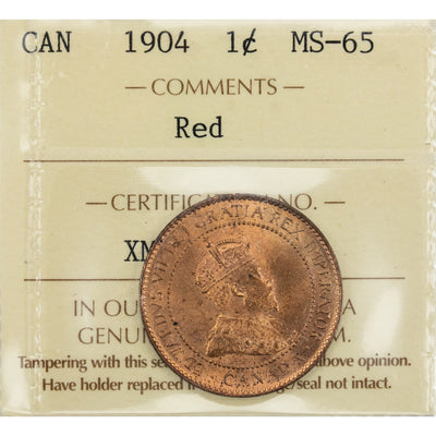 Canada 1904 One Large Cent Coin - ICCS MS-65