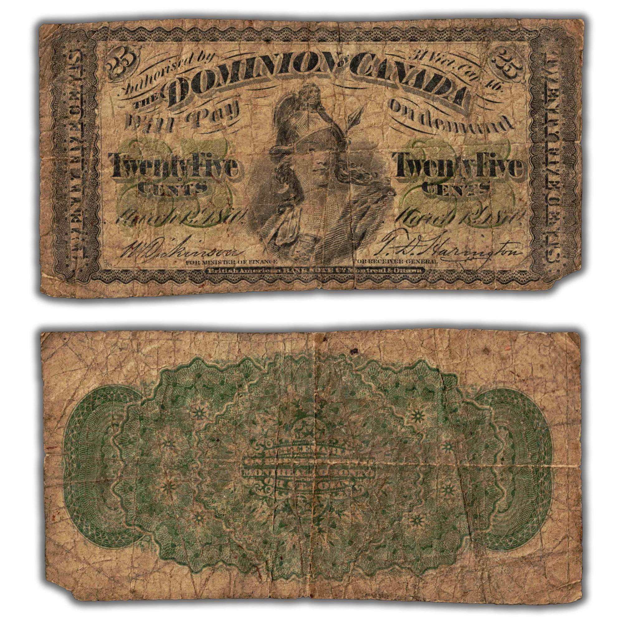 Shinplaster Coin SOLD 25 Cents 1870 Dominion of Canada Shinplaster Note Plain DC-1c ...