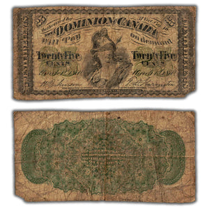 SOLD 25 Cents 1870 Dominion of Canada Shinplaster Note Plain DC-1c