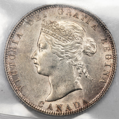SOLD Canada 1872-H Obverse 2 25 Cents Quarter Silver Coin - ICCS MS-62