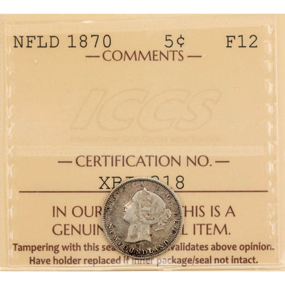 Newfoundland 1870 5 Cents Silver Coin - ICCS F-12