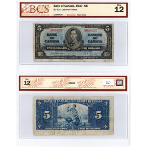 SOLD $5 1937 Bank of Canada Note Osborne Signature A/C Prefix BC-23a - BCS F-12