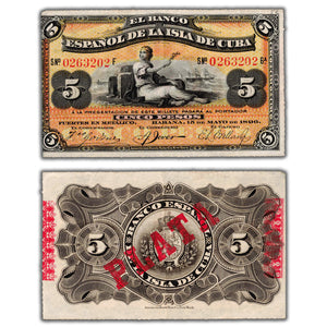 SOLD Cuba 1896 5 Five Pesos Note