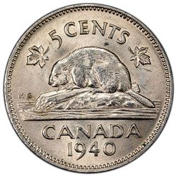 Canada 1940 5c Five Cents Coin - Choice Uncirculated