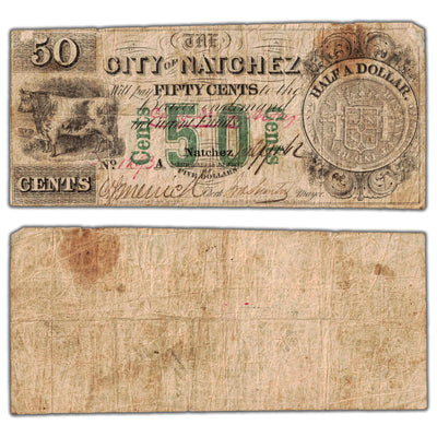 United States 1862 City of Natchez 50 Cents Note - Circulated