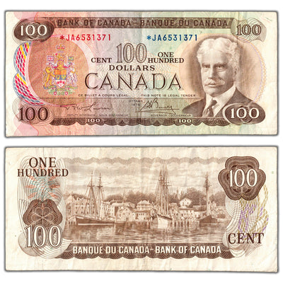 SOLD $100 1975 Bank of Canada Note *JA Replacement Prefix BC-52aA - VF