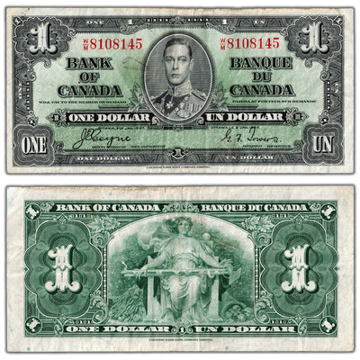$1 1937 Bank of Canada Note Coyne-Towers W/M Prefix BC-21d - VF (light writing)