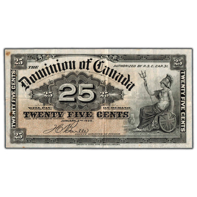 25 Cents 1900 Dominion of Canada Shinplaster Note Boville DC-15b - VF+ (minor staining)