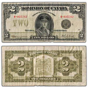 SOLD $2 1923 Dominion of Canada Note Black Seal Series W DC-26I - Fine