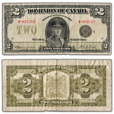 SOLD $2 1923 Dominion of Canada Note Black Seal Series W DC-26I - Fine