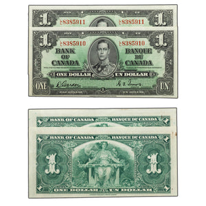 SOLD $1 1937 Bank of Canada Notes L/L Prefix BC-21c - 2 Consecutive - About AU